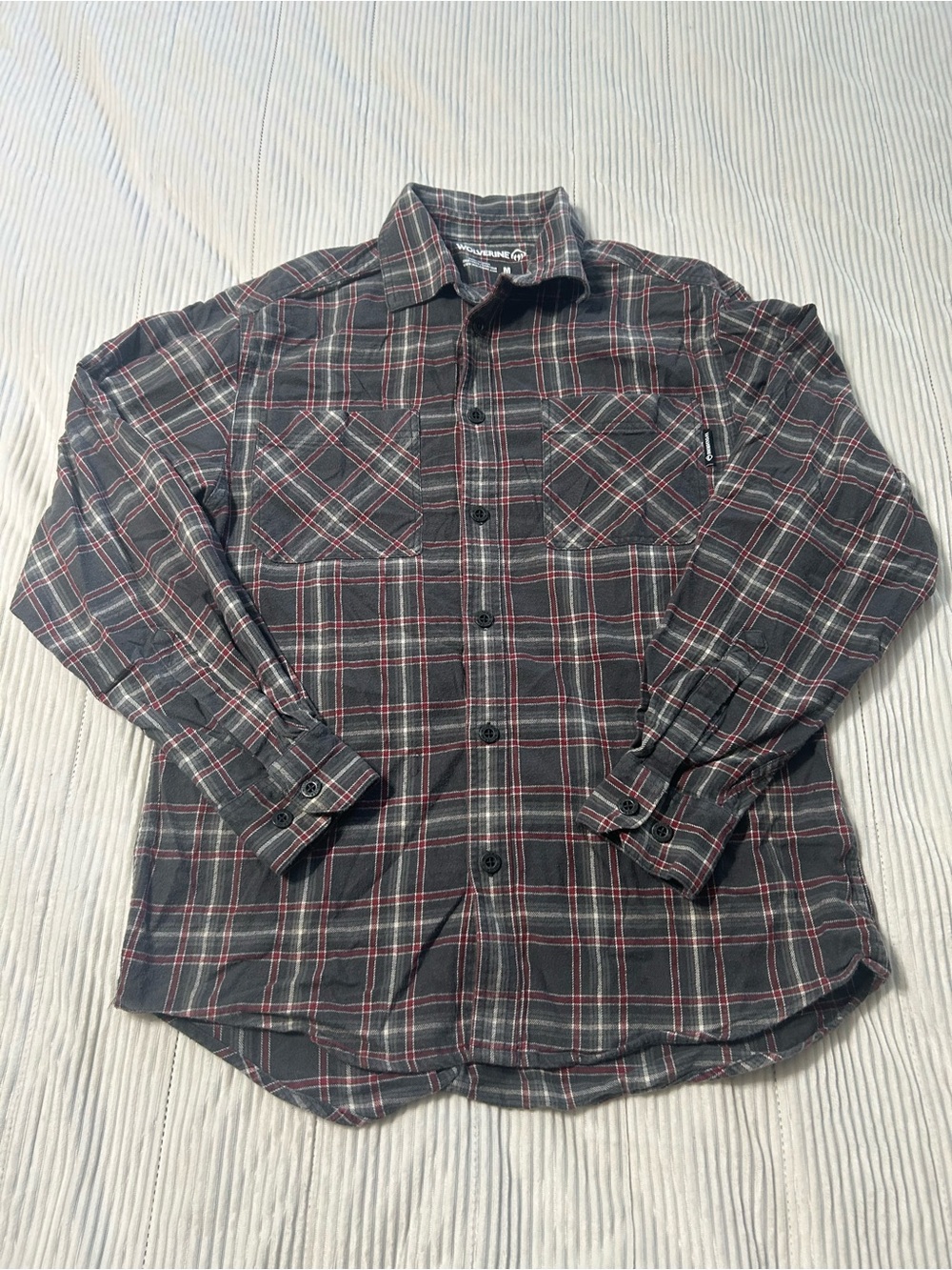 Wolverine Gray and Red Plaid Button-Down Shirt